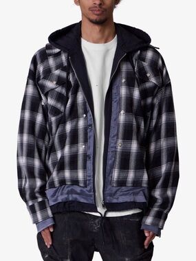 MNML Zipped Up Flannel Hooded Jacket